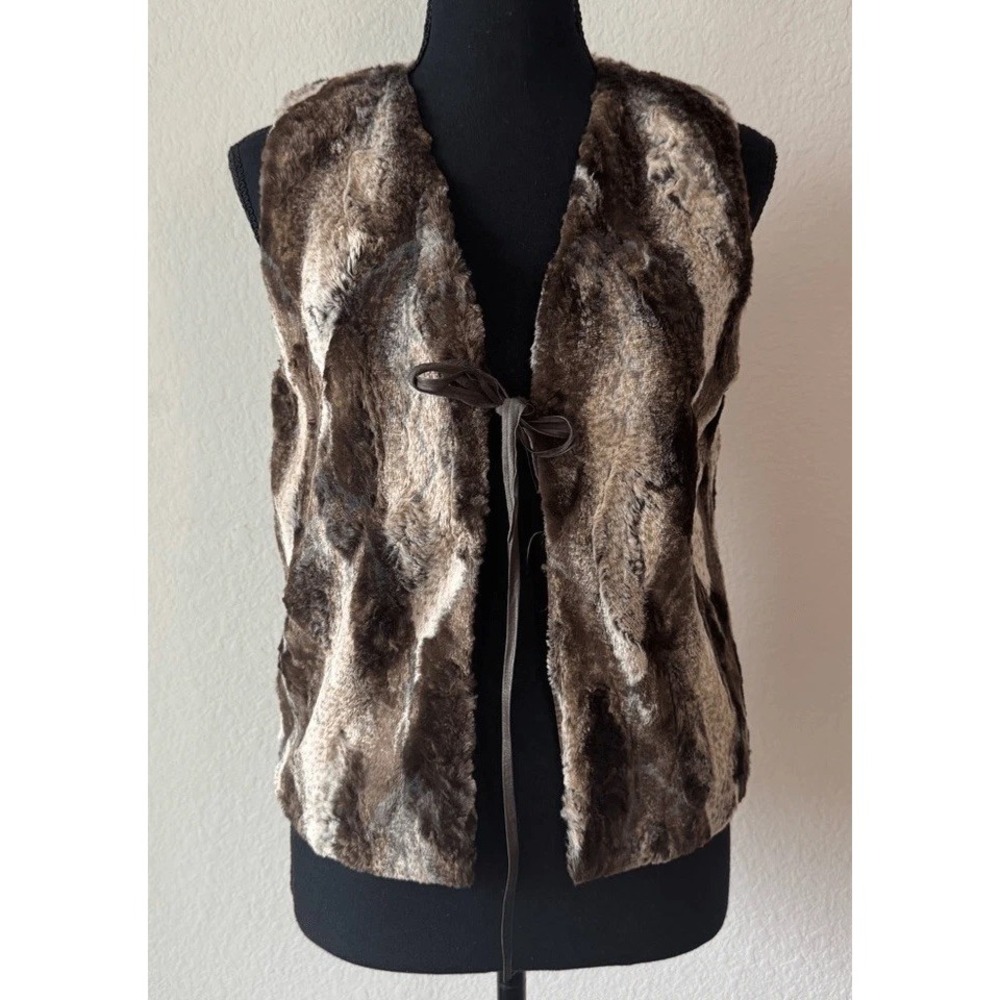 Vtg Anthropologie Faux Fur Vest Women's XS Brown Textured Lined USA Made Boho